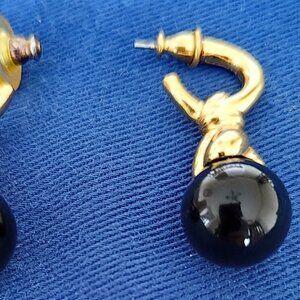 Vintage Faux Gold with Black Ball Earrings.